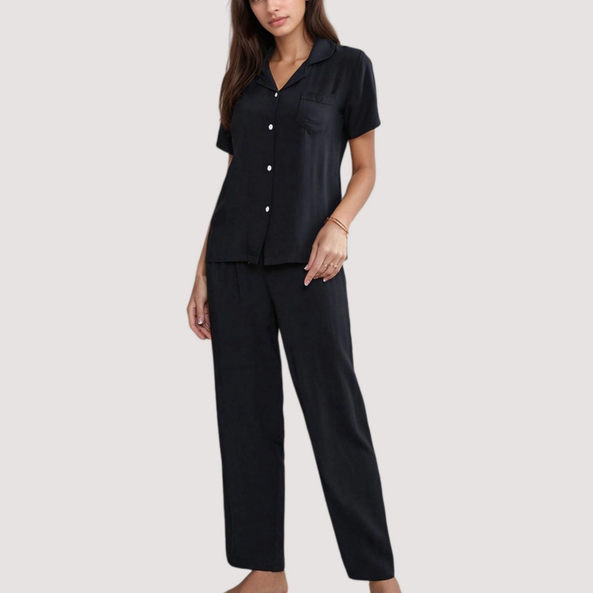 Anna-Kaci Women's 3-Piece Pajama Set with Bralette Top Button Down Shirt and Wide Leg Pants