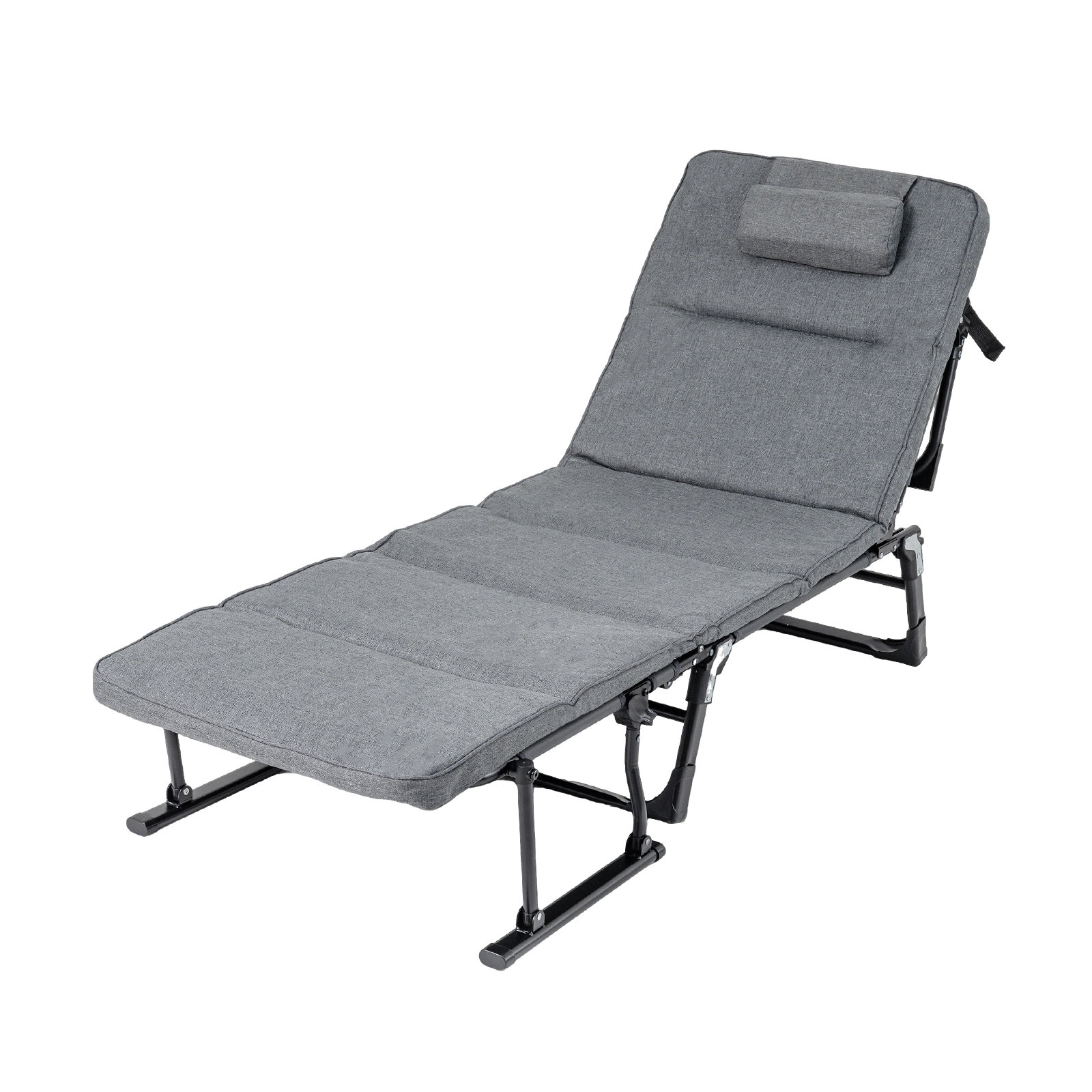 SUGIFT 3-in-1 Folding Camping Cot Single Sofa Chaise Lounge Chair with Mattress 440-lb Capacity Gray and Black