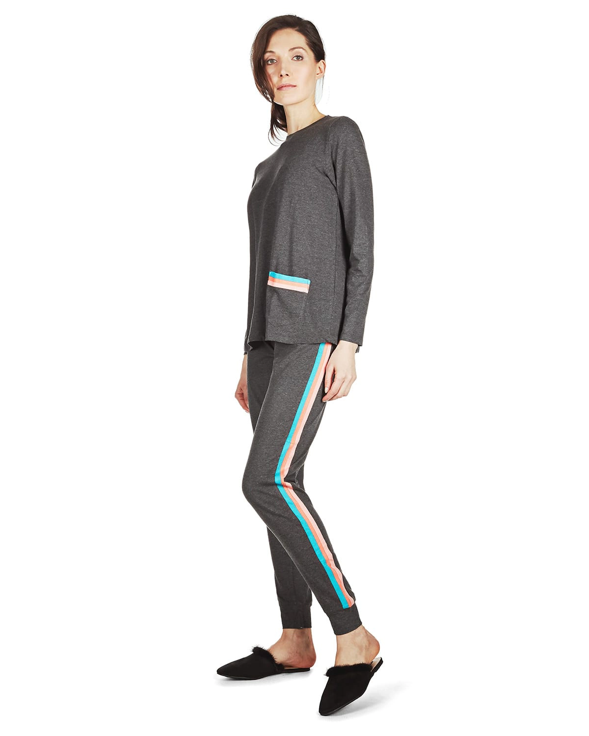 MeMoi Women's 100% Cotton Three Tone Striped Camper Pajama Set