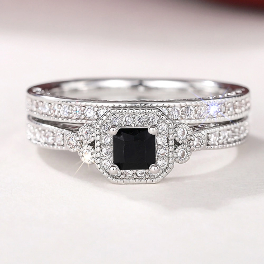 2PCS 925 Plated Silver Bridal Rings Sets