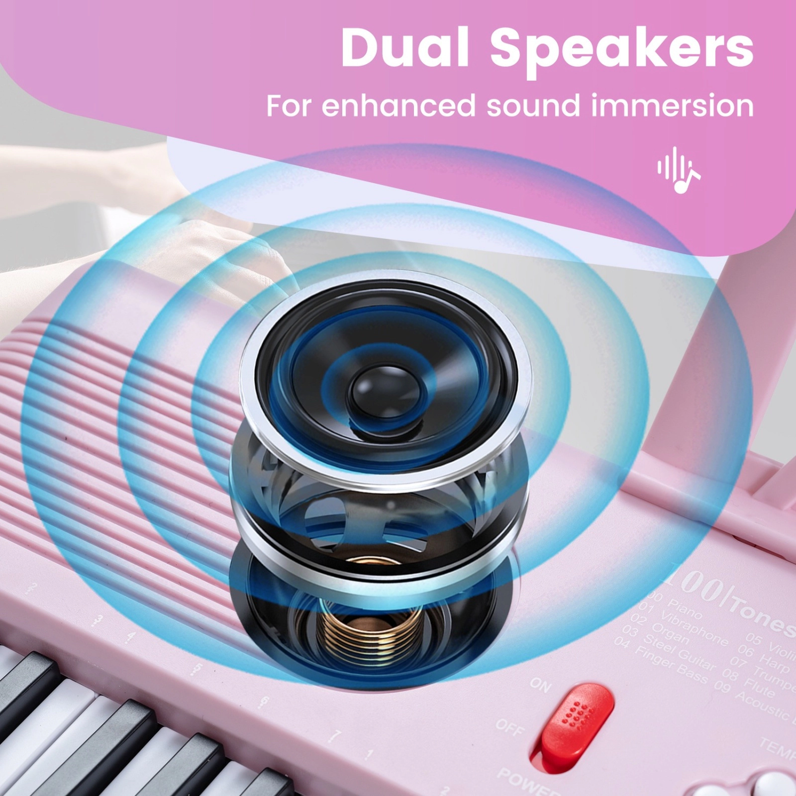 SUGIFT Pink 61-Key Portable Electric Digital Keyboard Piano with Dual Speakers Keynote Stickers and Mic
