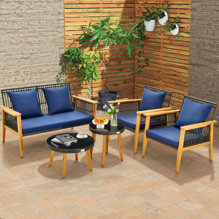 Hivvago 5 Piece Outdoor Conversation Set With 2 Coffee Tables For Backyard Poolside