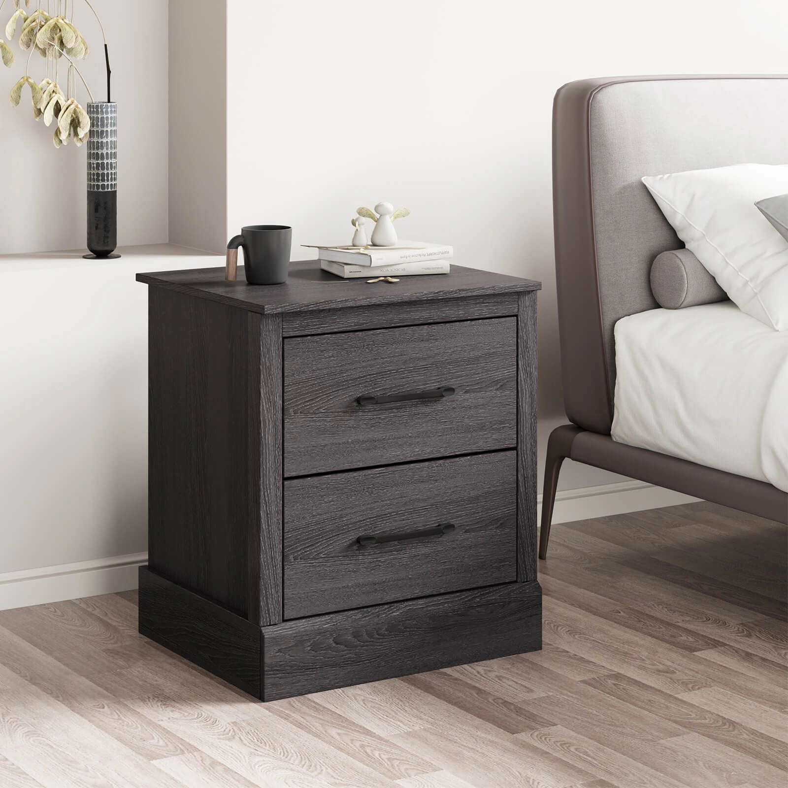 SlickBlue Farmhouse 2-Drawer Nightstand with Storage Cabinet