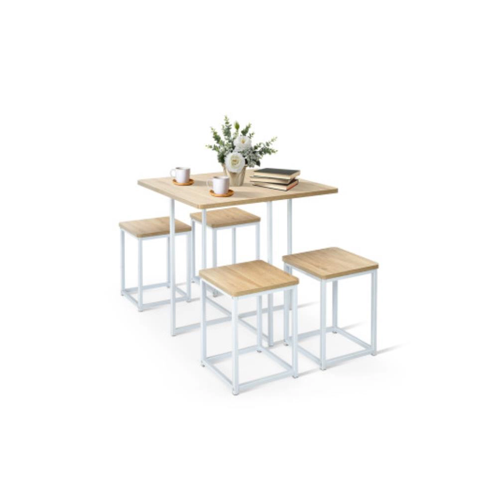 Hivvago 5 Pieces Metal Frame Dining Set With Compact Table And 4 Stools