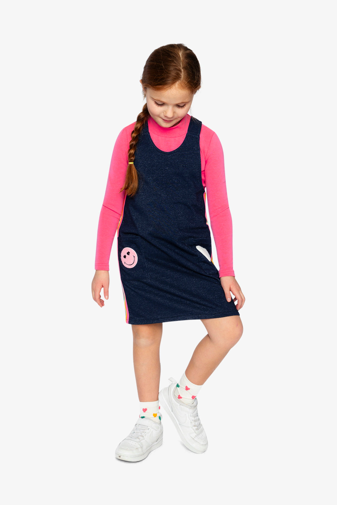 Deux par Deux Girls Appliqué Patch French Terry Overall Dress