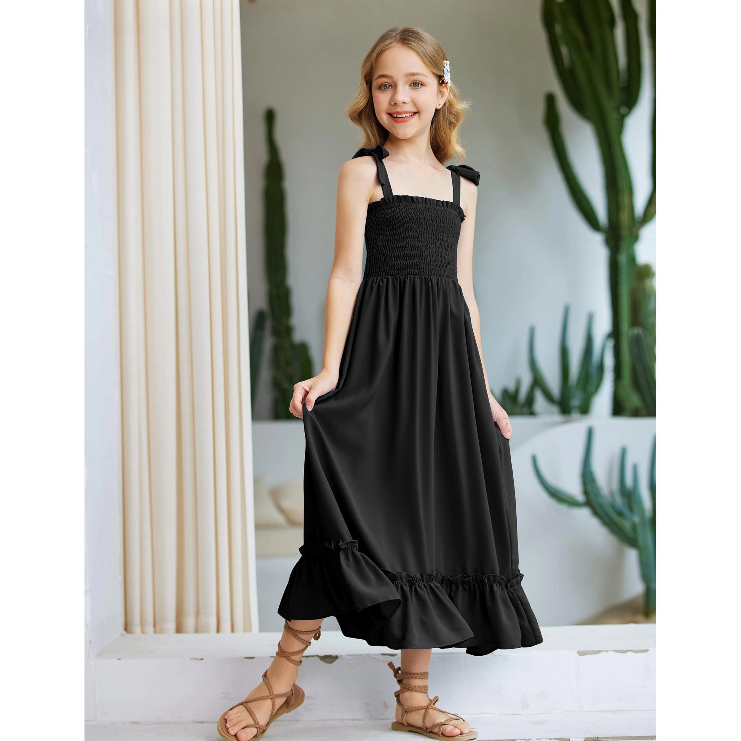 Arshiner Girls Summer Dress Boho Beach Casual Smocked Maxi Dresses