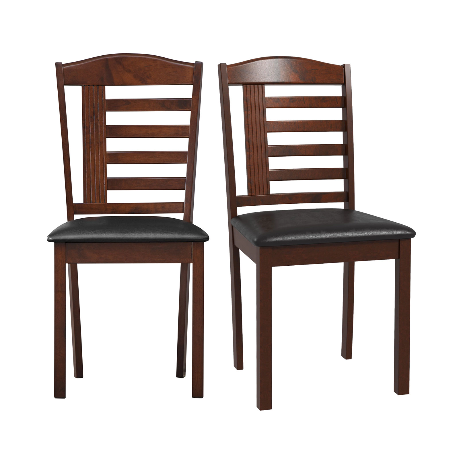 SUGIFT Set of 2 Beige Faux Leather Wood Dining Chairs, Arch Top, Tilted Back