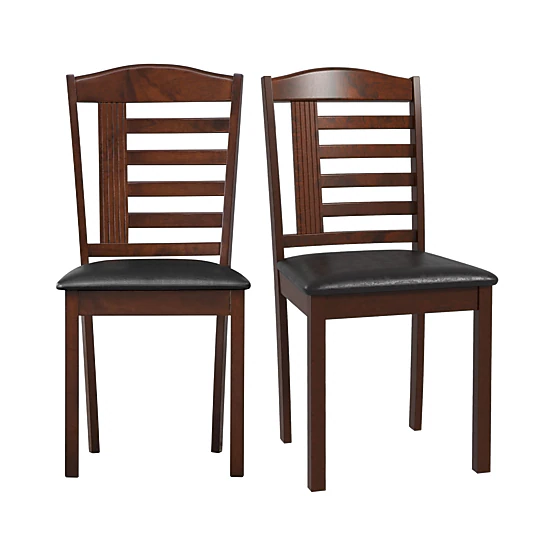 SUGIFT Set of 2 Beige Faux Leather Wood Dining Chairs, Arch Top, Tilted Back