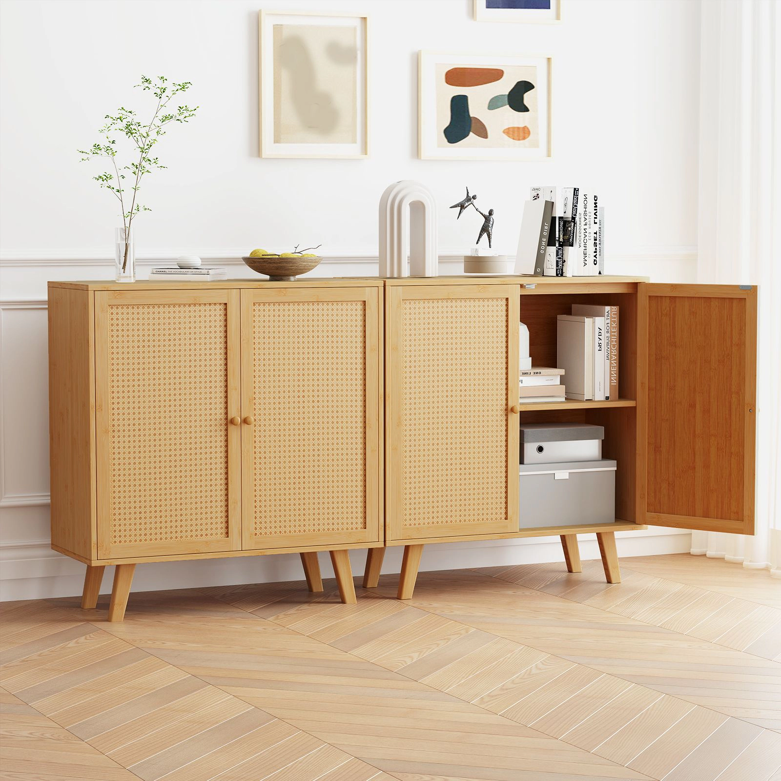 SlickBlue 2-Door Rattan Storage Cabinet Buffet Sideboard