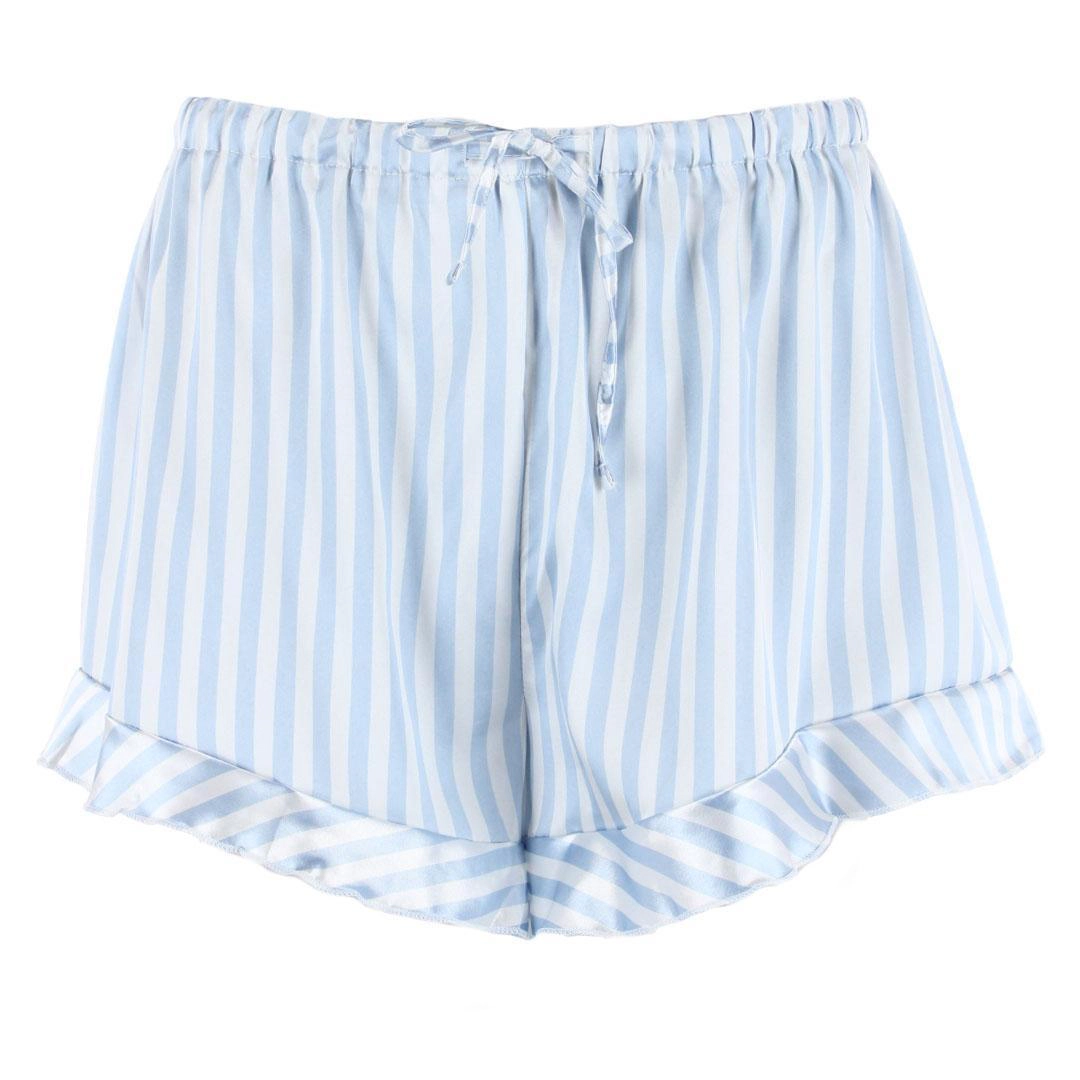 CTM Women's Striped Satin Short Sleeve Pajama Set