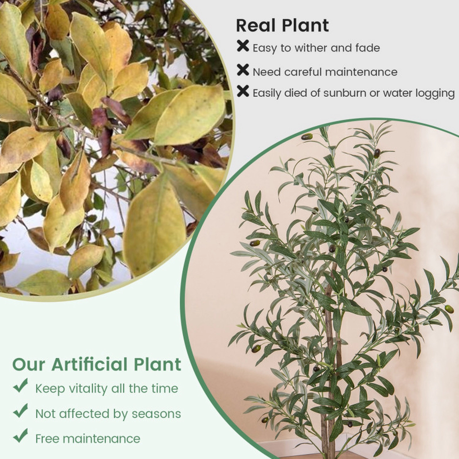 SUGIFT Full-Bodied Artificial Olive Tree Potted Set of 2 51-in Tall with Realistic Fruits Green+White