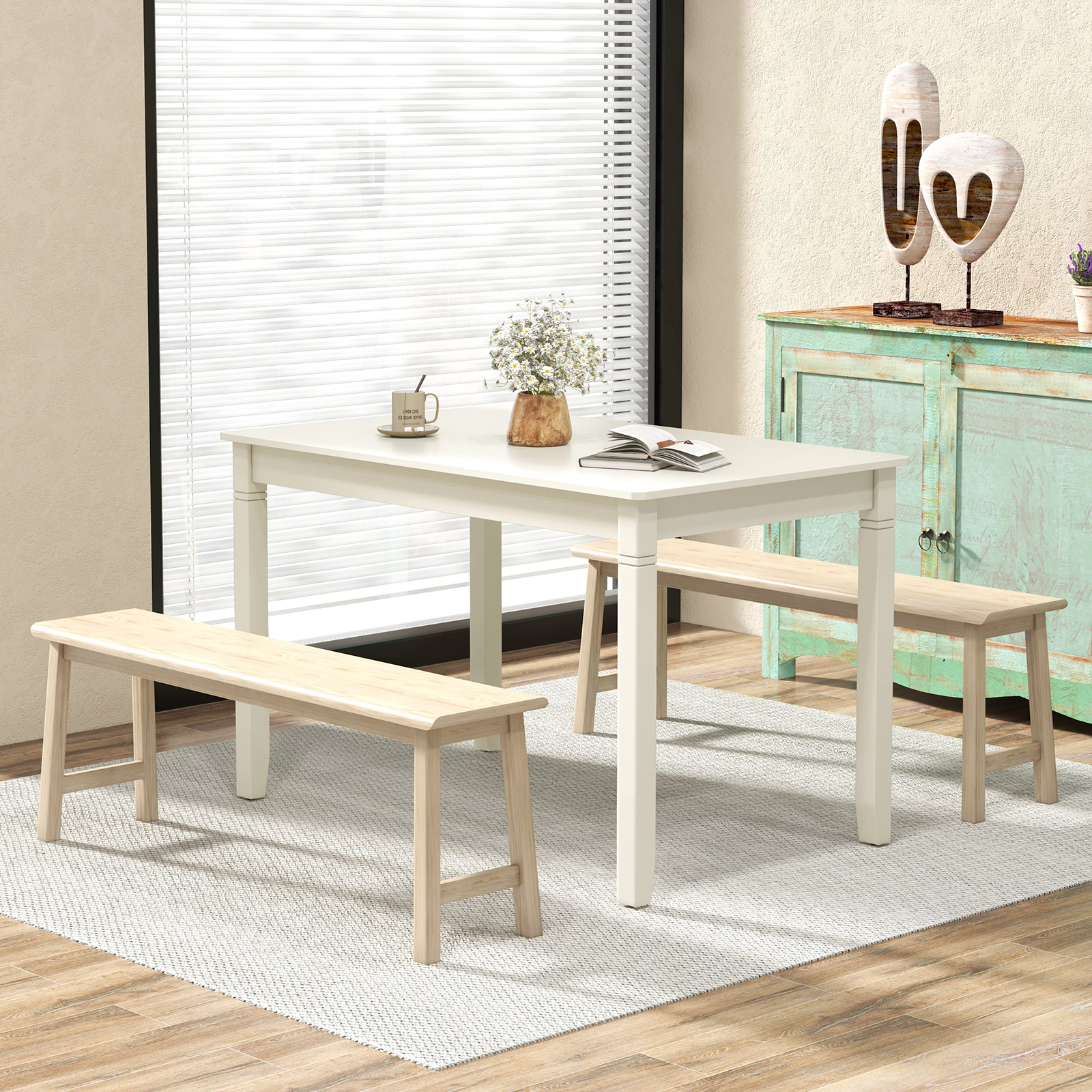 LJG 48-Inch Wooden Dining Table for 4 People Rectangular Kitchen Table with Rubber Wood Legs