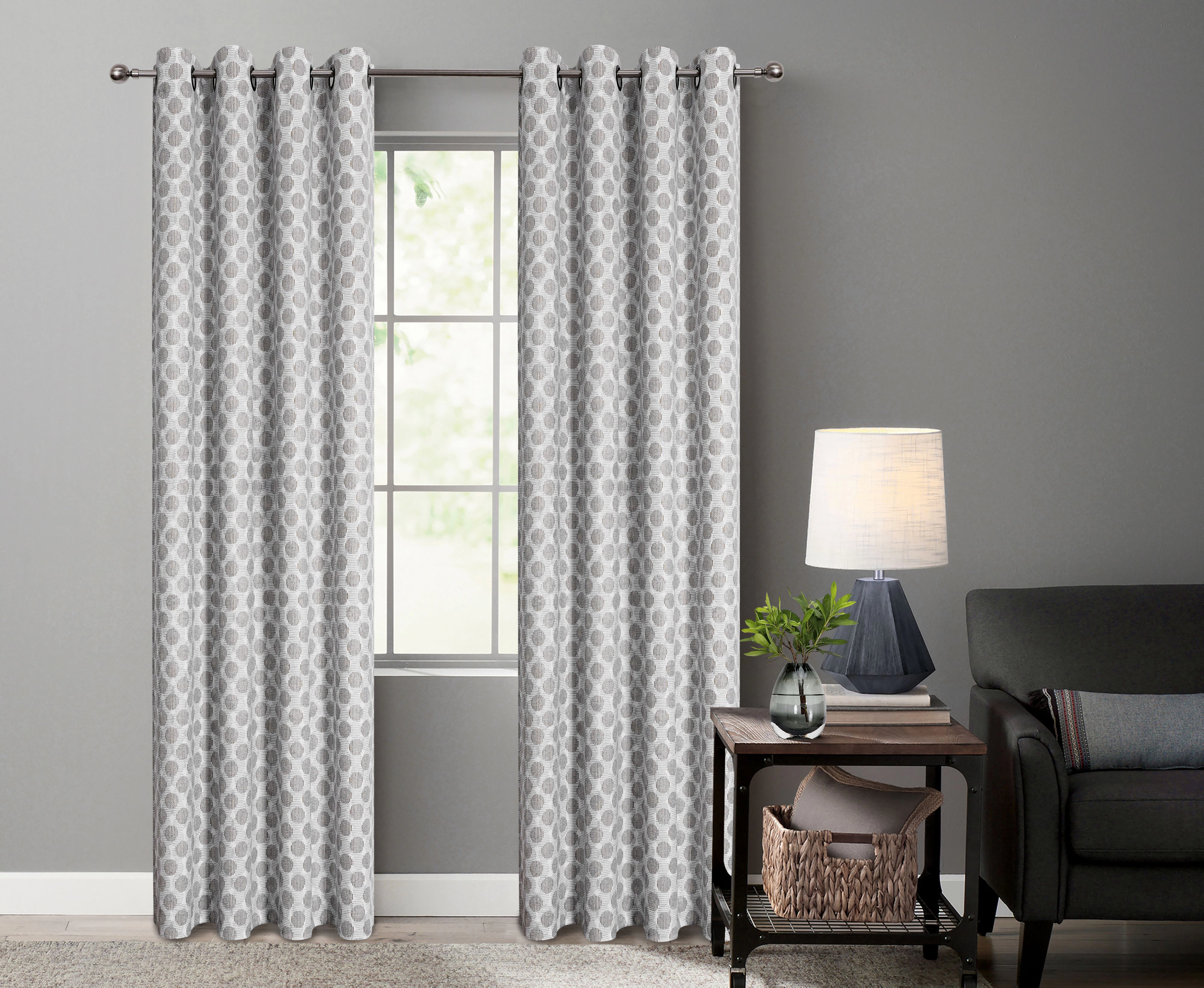Kate Aurora 2 Piece Contemporary Chic Metallic Abstract Circles Light Filtering Grommet Top Curtains