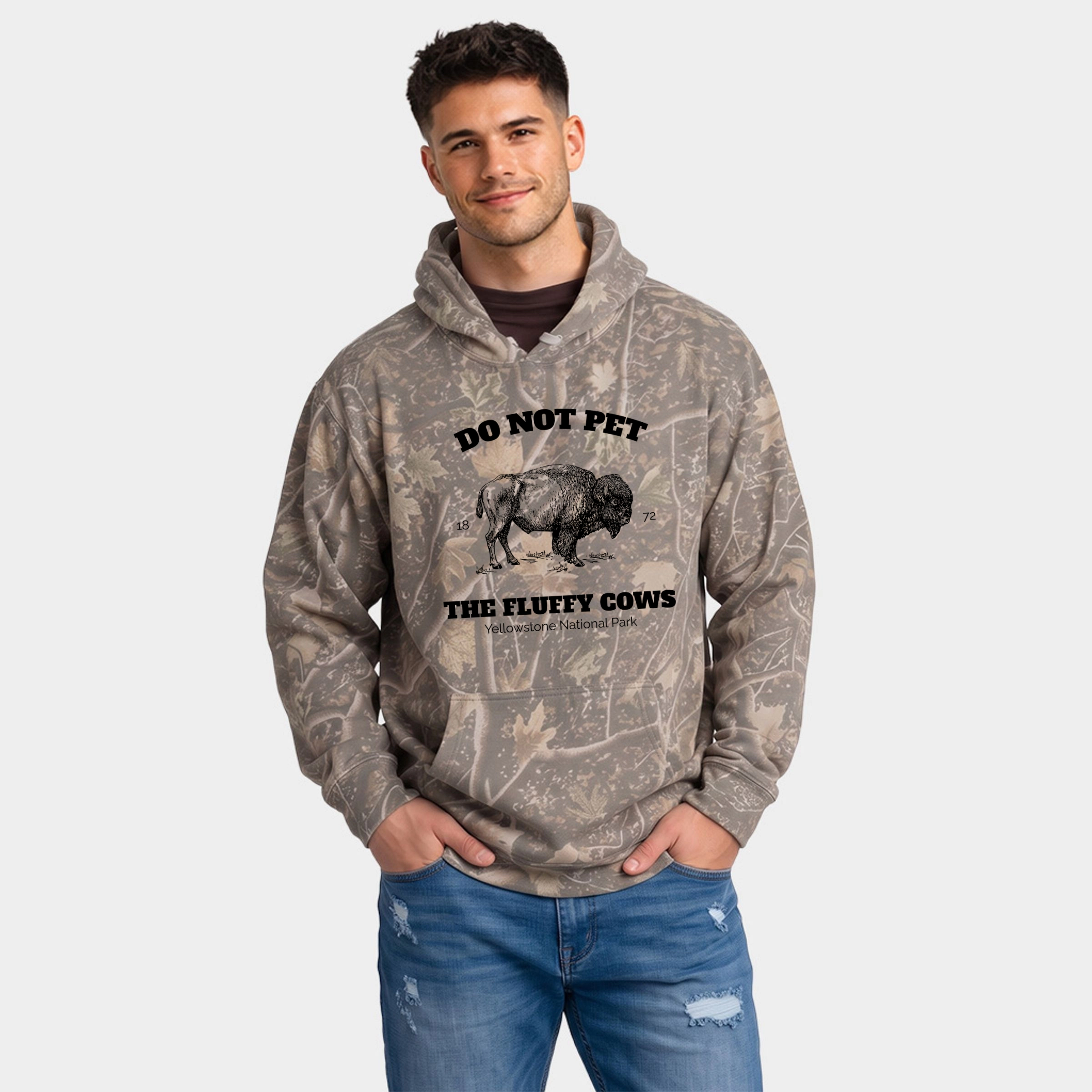 Simply Sage Market - Men's Camo Hoodie Yellowstone Fluffy Cows