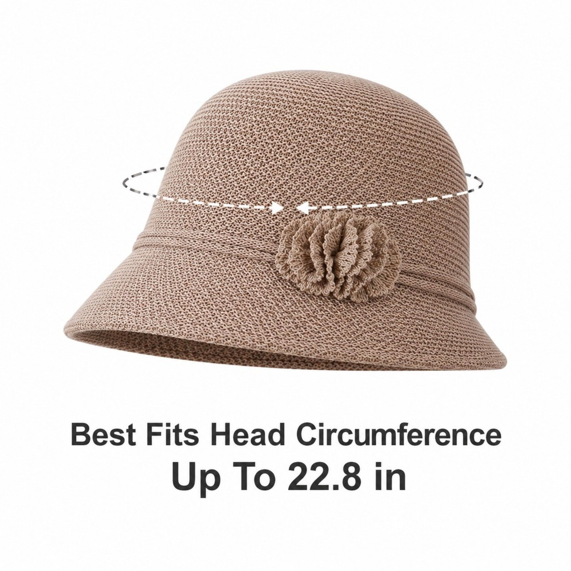 Anna-Kaci Women's Woven Cloche Sun Hat with Floral Accent and Short Brim