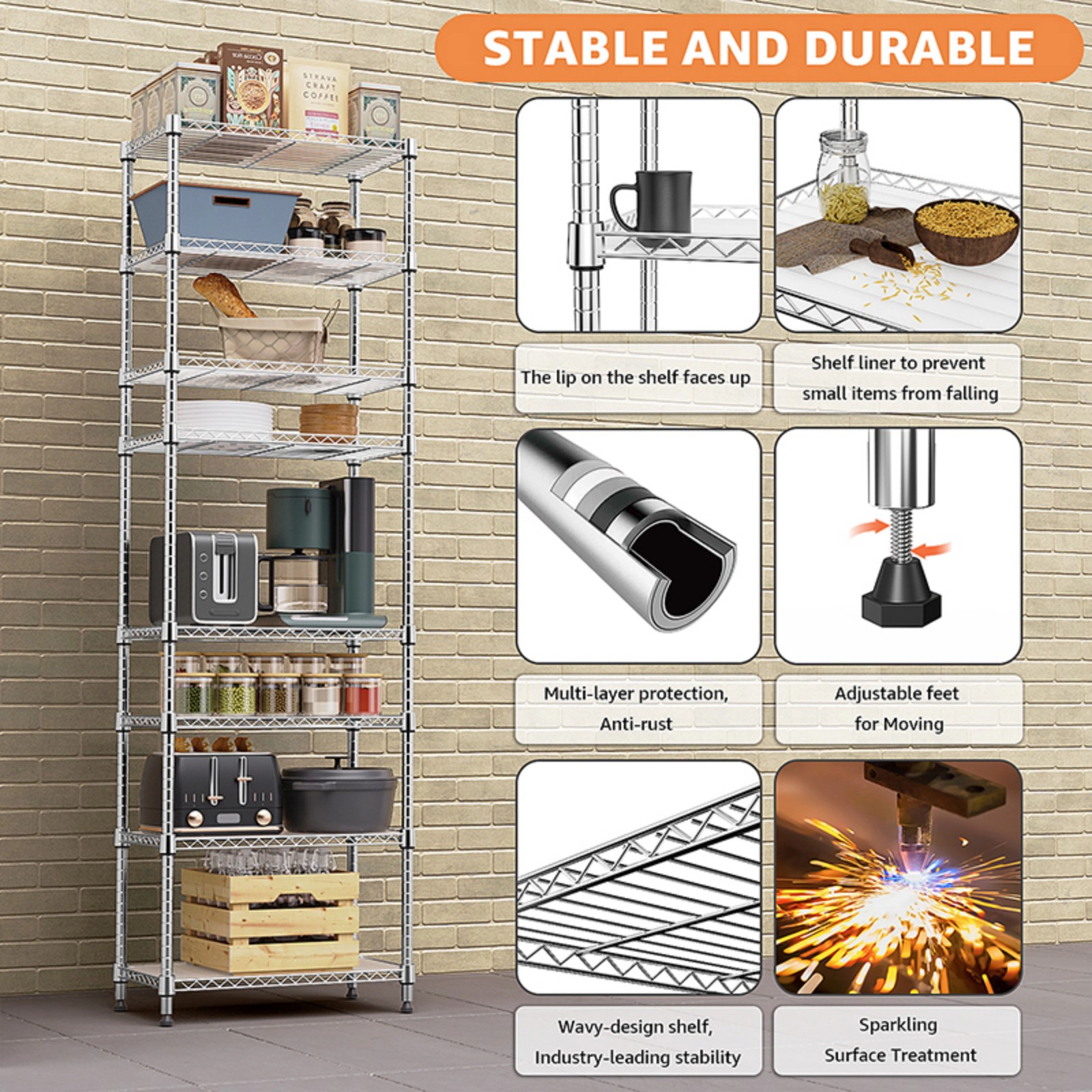 Flynama 8 Tier Chrome Wire Shelving 2000 LBS 79.5H x 23.6W x 13.8D in Organizer Rack for Laundry Kitchen and Garage