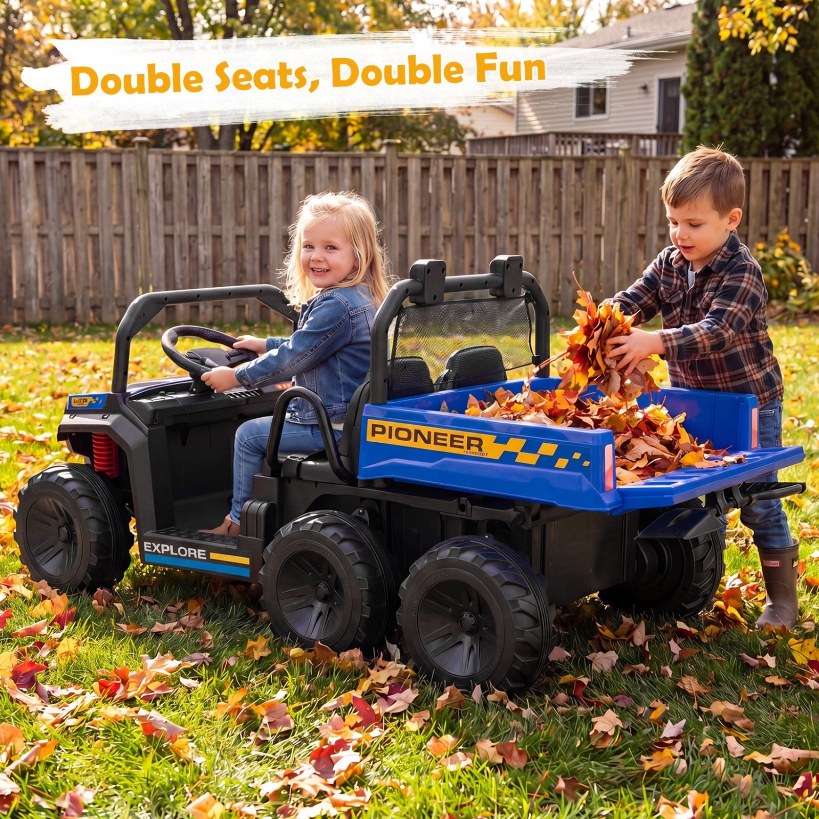 24V Kids Ride On Dump Truck 2-Seater Shovel Holder Cup Holder Parent Remote Electric Dump Bed Ages 3-8 Navy