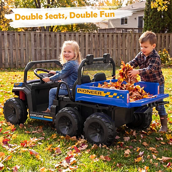 24V Kids Ride On Dump Truck 2-Seater Shovel Holder Cup Holder Parent Remote Electric Dump Bed Ages 3-8 Navy