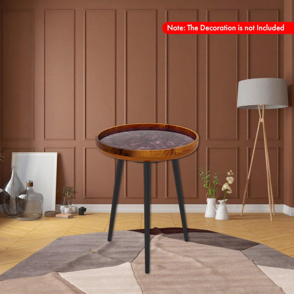Hivvago Coastal Style Round End Table with Embedded Sea Shell Accents