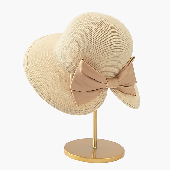 Anna-Kaci Womens Elegant Straw Sun Hat with Soft Bow Detail