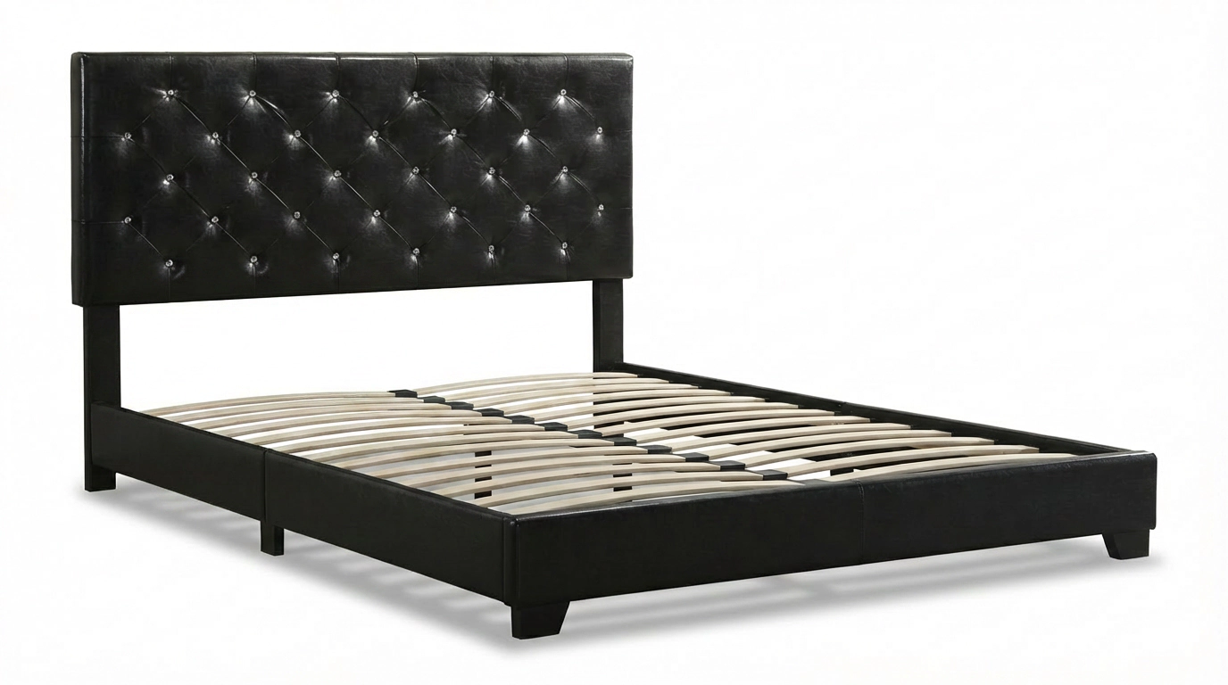 Flynama PU Leather Platform Bed with Tall Tufted Headboard, Wooden Slats, Easy Assembly