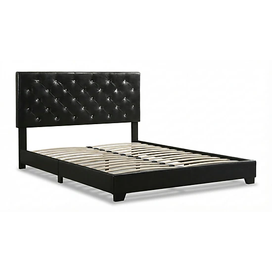 Flynama PU Leather Platform Bed with Tall Tufted Headboard, Wooden Slats, Easy Assembly