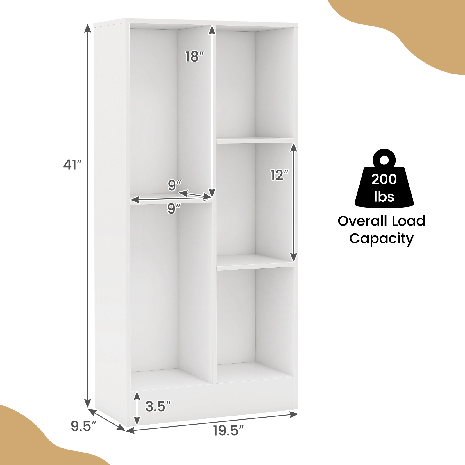 SUGIFT 5-Cube 200-lb Capacity White 41-in Floor Cube Storage Organizer Bookshelf with 2 Anti-Tipping Kits