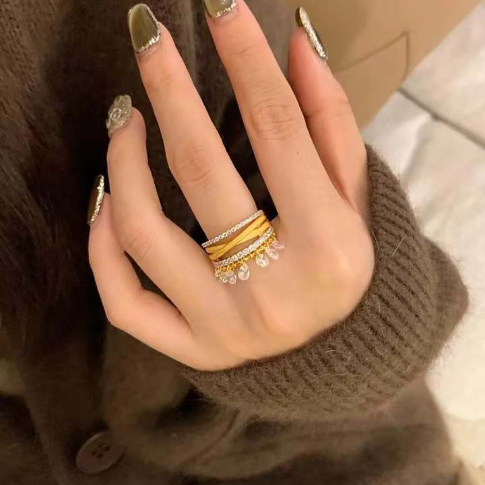 Women's Tassel Cubic Zirconia Open Ring