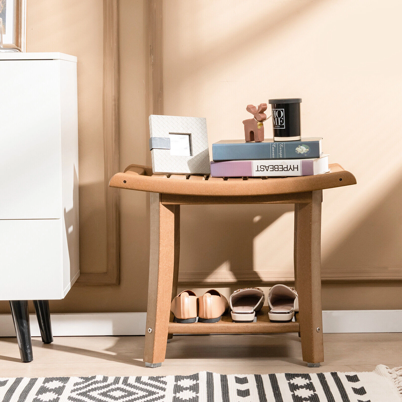 SlickBlue Bathroom Shower Stool Bench with Side Handles and Shelf
