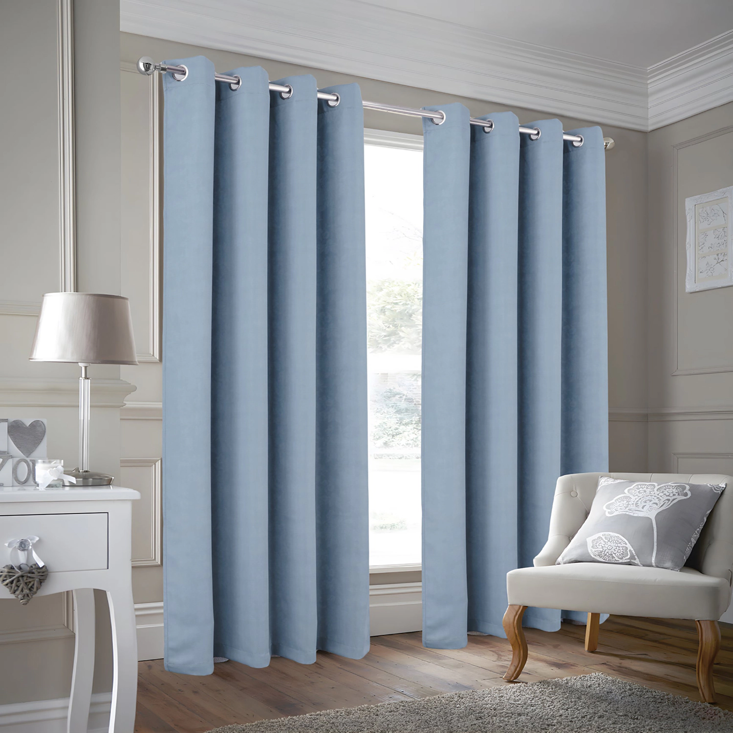 Olivia Gray 100% Polyester 190 GSM Justice Reversible Blackout Grommet Curtain Panel 54" x 90" Blue