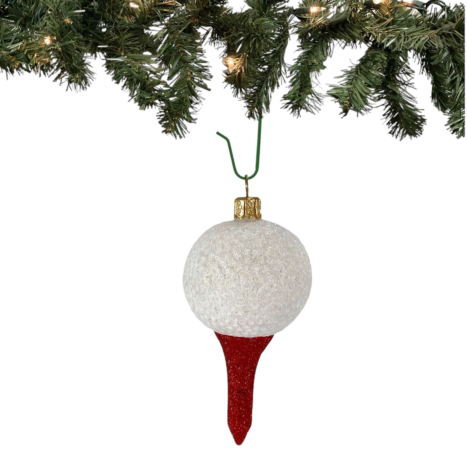 Pinnacle Peak Trading Company Golf Ball on Red Tee Polish Blown Glass Hanging Christmas Tree Ornament 4 inch