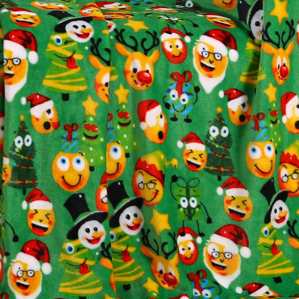 Plazatex Green Funny Faces plush Decorative Christmas Machine Washable Throw 50" X 60" Green