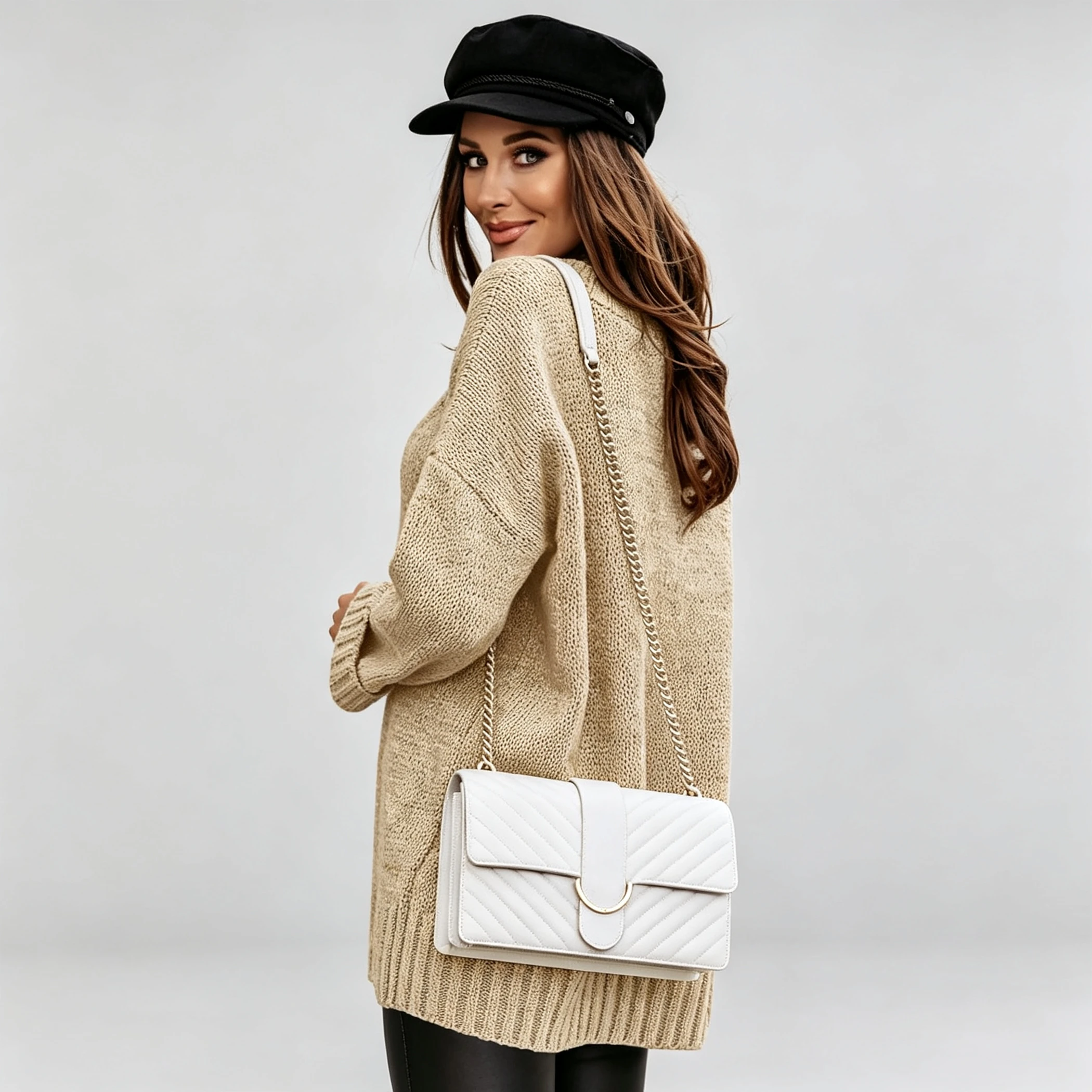 YesFashion Women's Long Sleeve V Neck Sweater Classic Knitted Loose Fit Pullover Chunky Sweaters