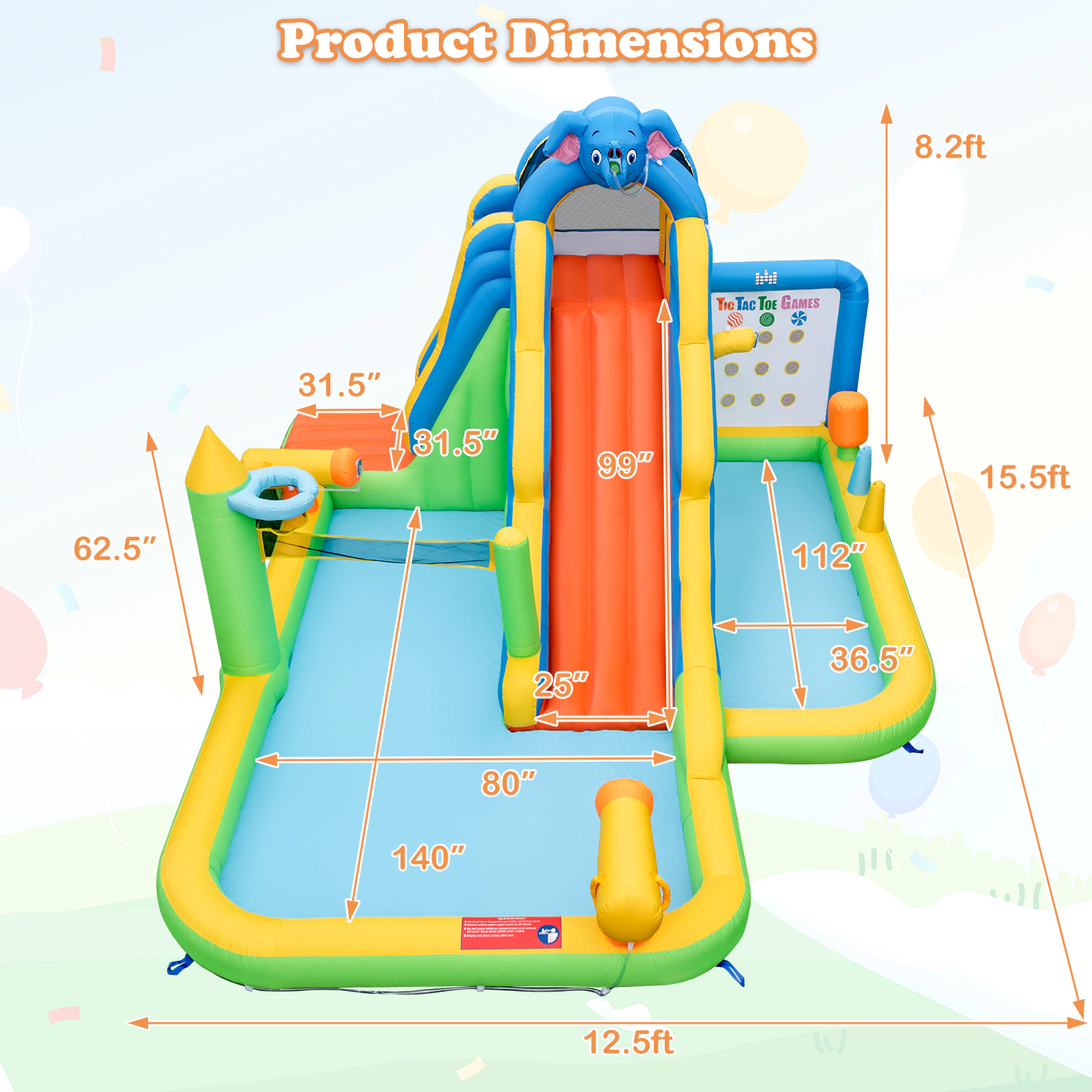 SUGIFT 9-in-1 Giant Inflatable Water Slide Park with 99-in Slide Volleyball Court and 735W Blower