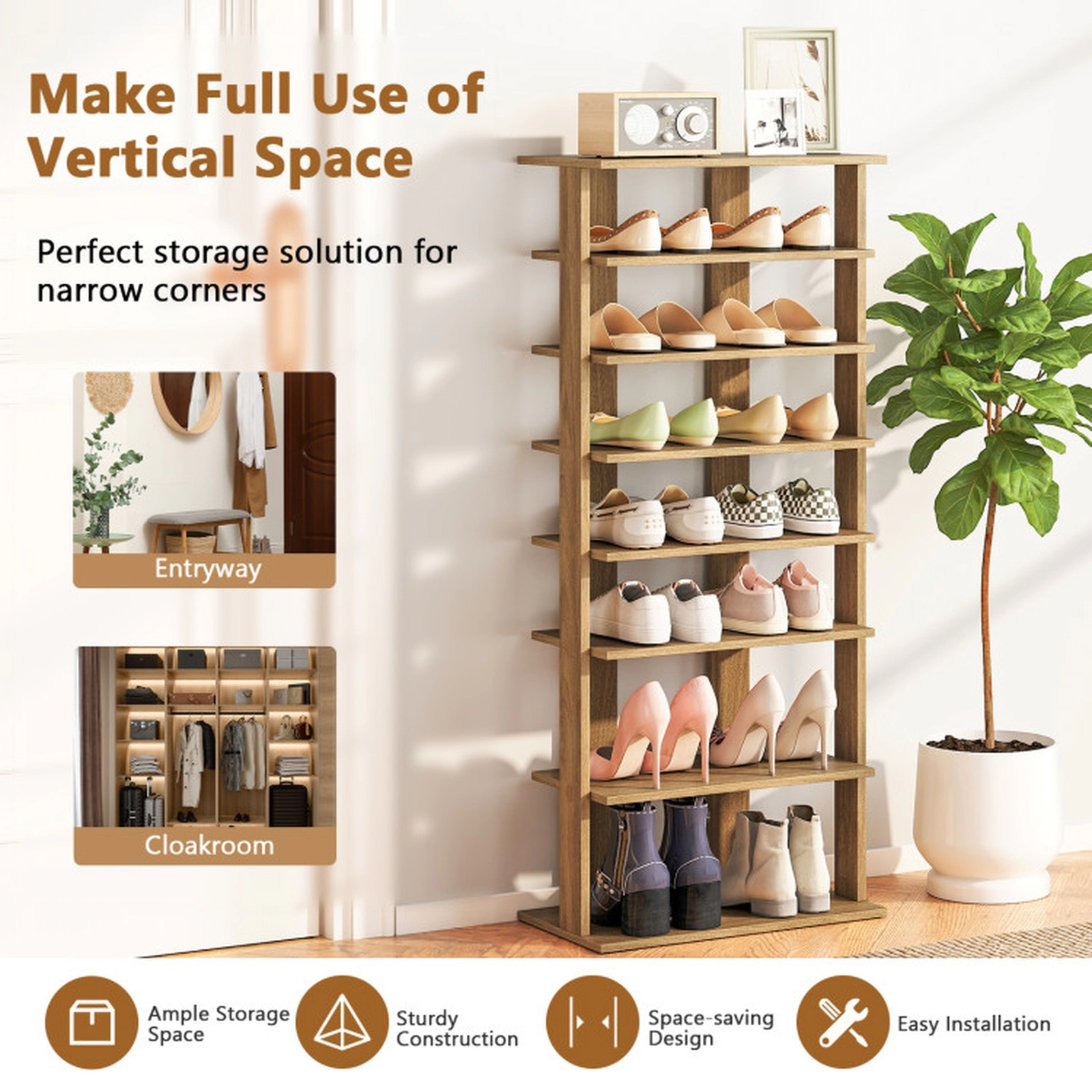 SUGIFT Narrow Freestanding for Front Door 7-Tier Vertical Shoe Rack Organizer