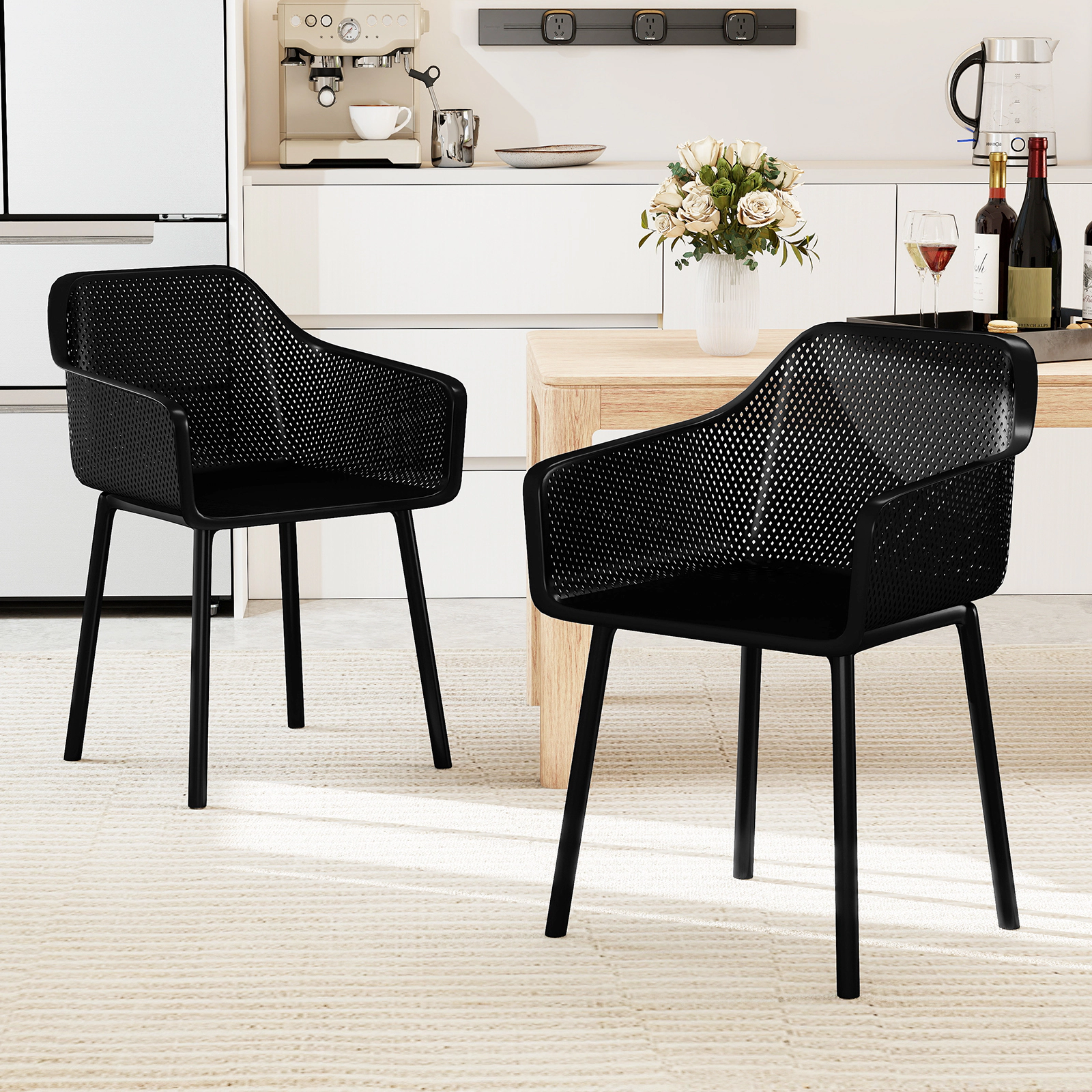LJG Modern Plastic Dining Chairs Set of 2 Kitchen Armchairs with Breathable Mesh Backres