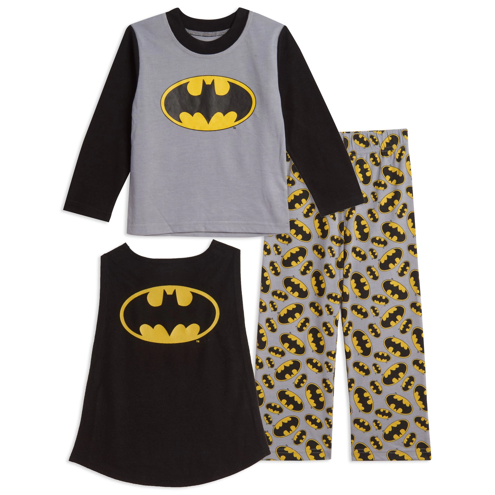 DC Comics Justice League Boys' Cosplay 3 Piece Pajama Shirt Pants and Cape Set