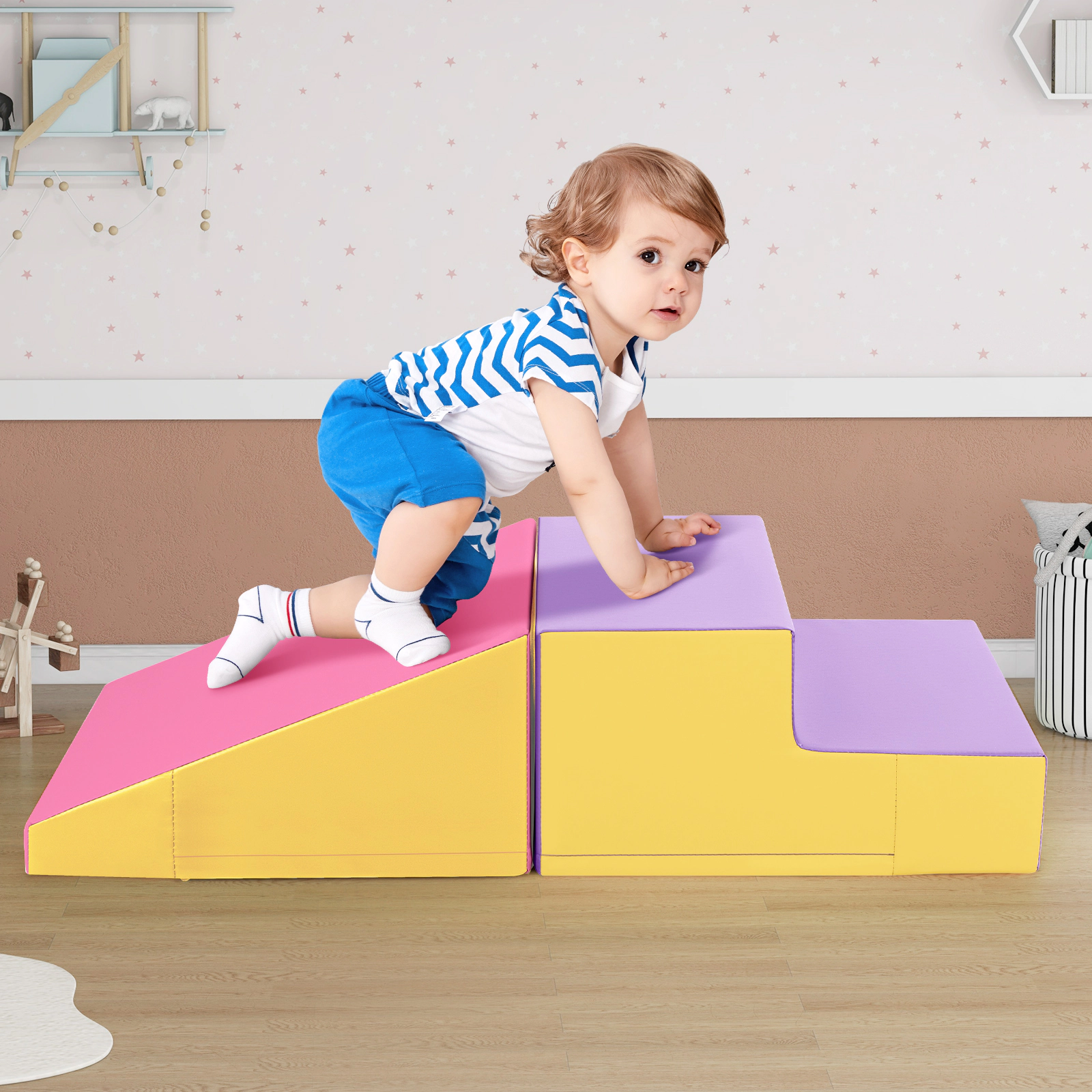 SUGIFT Step and Slide Climber Soft Play Set for Infants and Toddlers Yellow