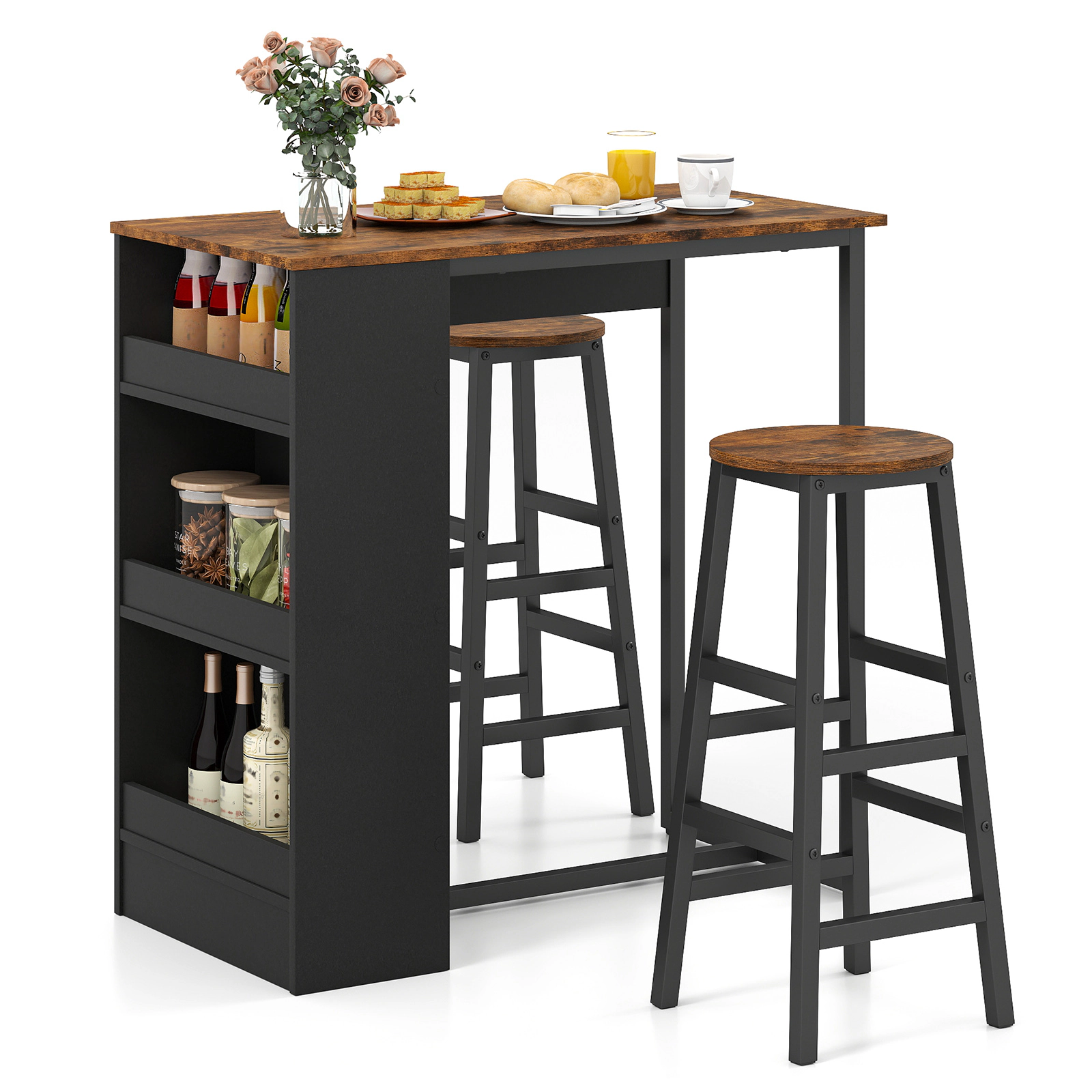 LJG 3 Pieces Bar Table Set with Storage