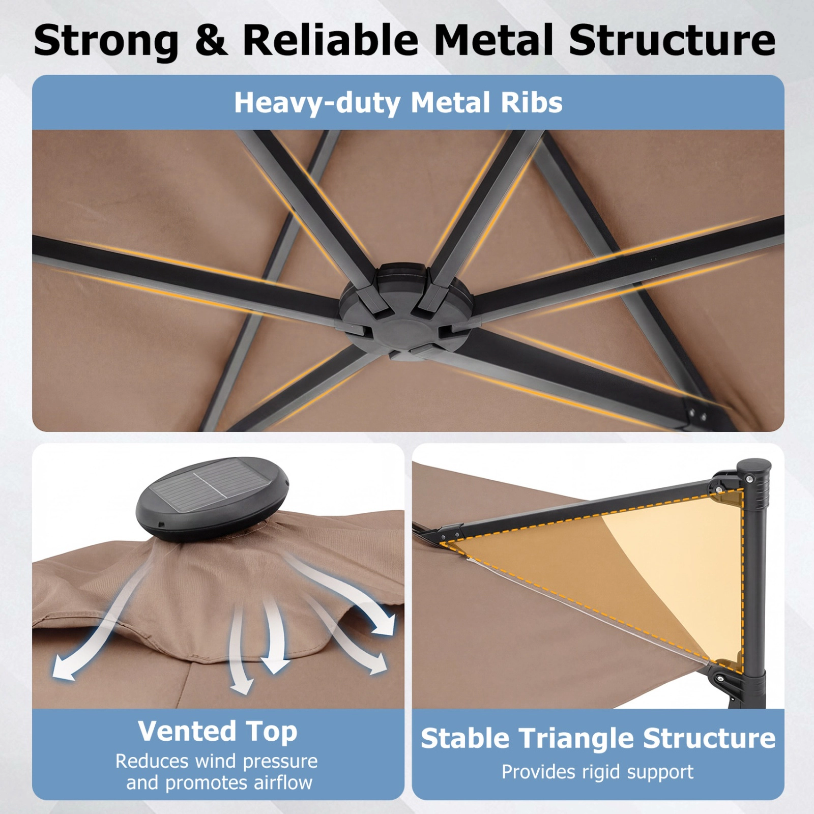 SUGIFT 10-ft Tan Solar LED Offset Cantilever Patio Umbrella with Manual Lift and Cross Base