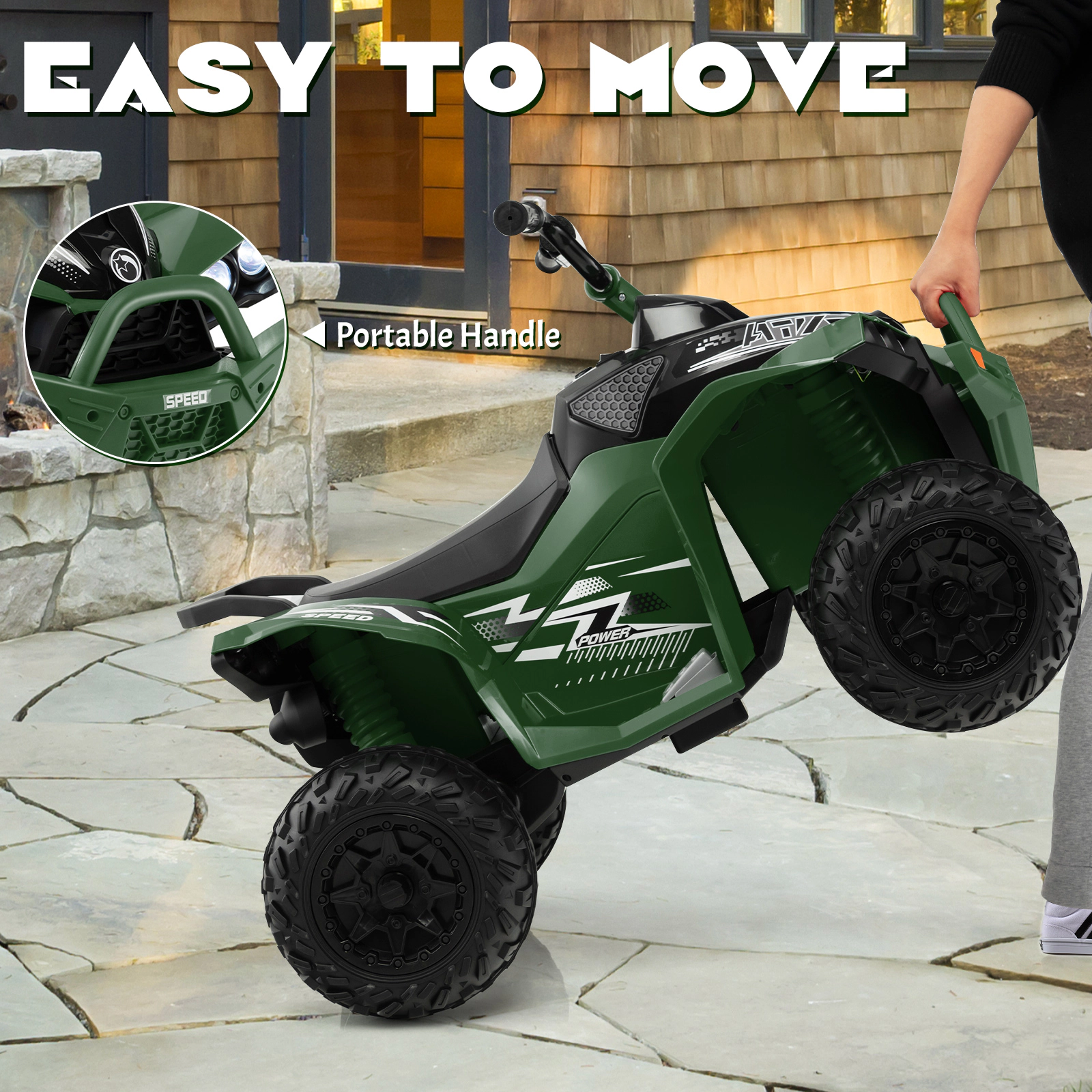 SUGIFT 12V Kids Ride On ATV with High/Low Speed and Comfortable Seat 77-lb Capacity Ages 3-8 37.8-in Body Army Green