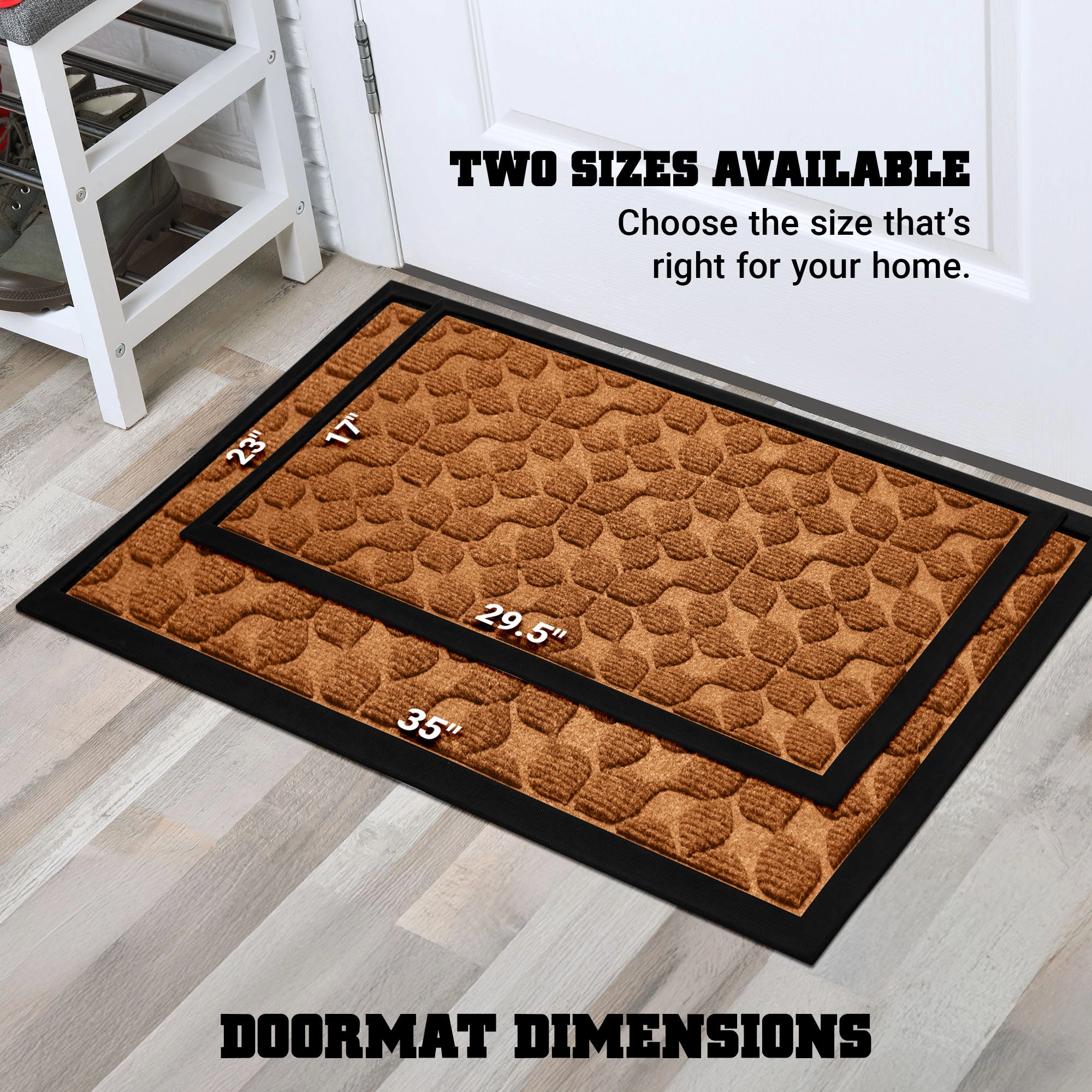 G128 Brown Geometric Floral Door Mat - 17 x 29.5 in, Thick Absorbent Polypropylene with Natural Rubber Non-Slip Backing