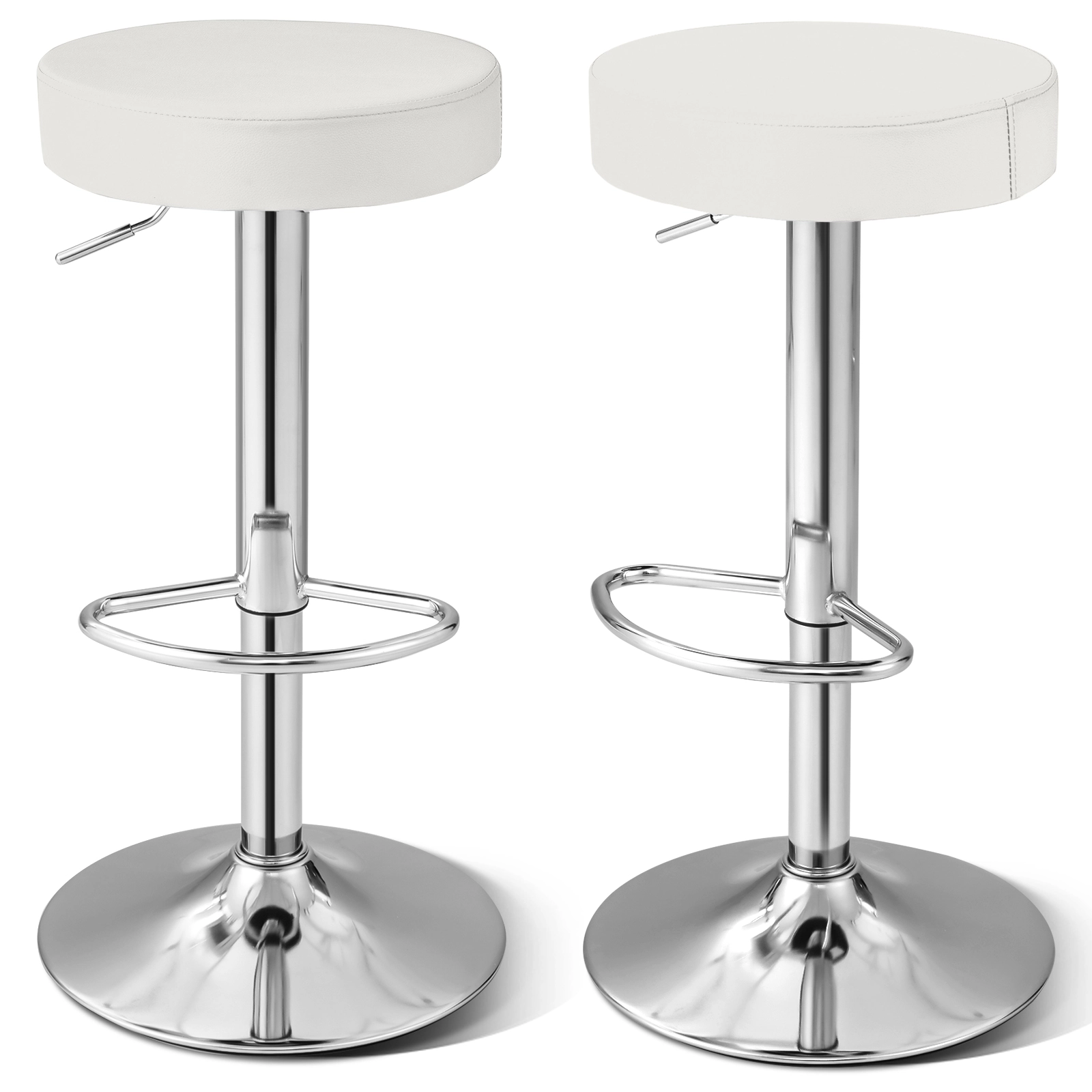 Glintex 2-Piece Round Adjustable Swivel Bar Stool Set with Chrome Footrest, White