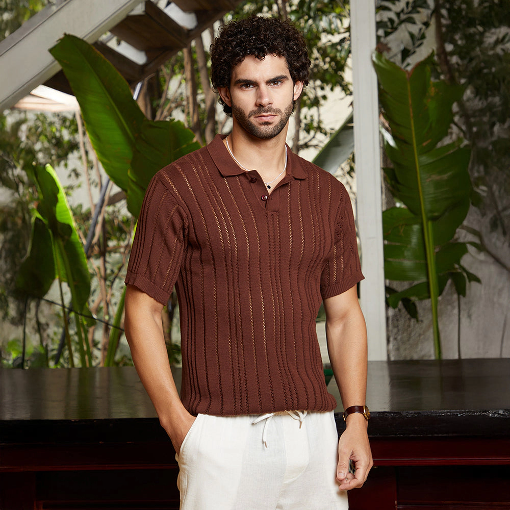 Stripe-Textured Polo T-Shirt