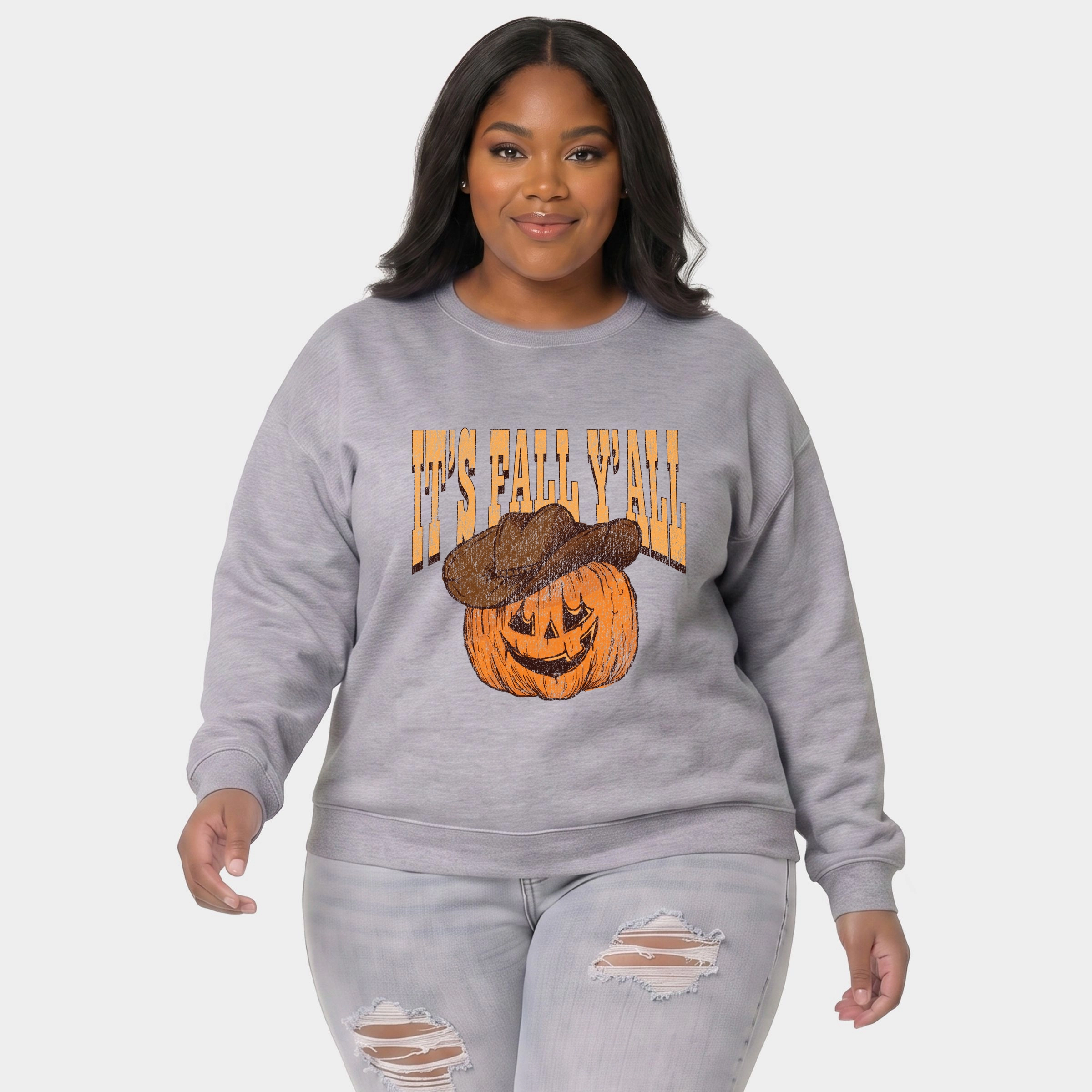 Simply Sage Market - Women's Plus Sized Graphic Sweatshirt It's Fall Y'all Jack-O-Lantern