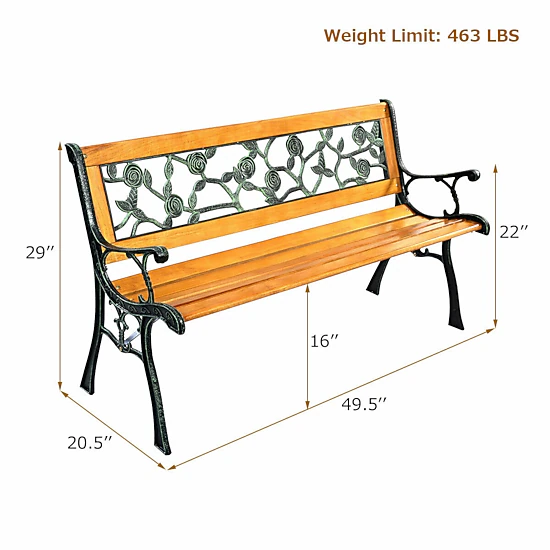 Hivvago 49 1/2 Inch Patio Park Garden Porch Chair Bench