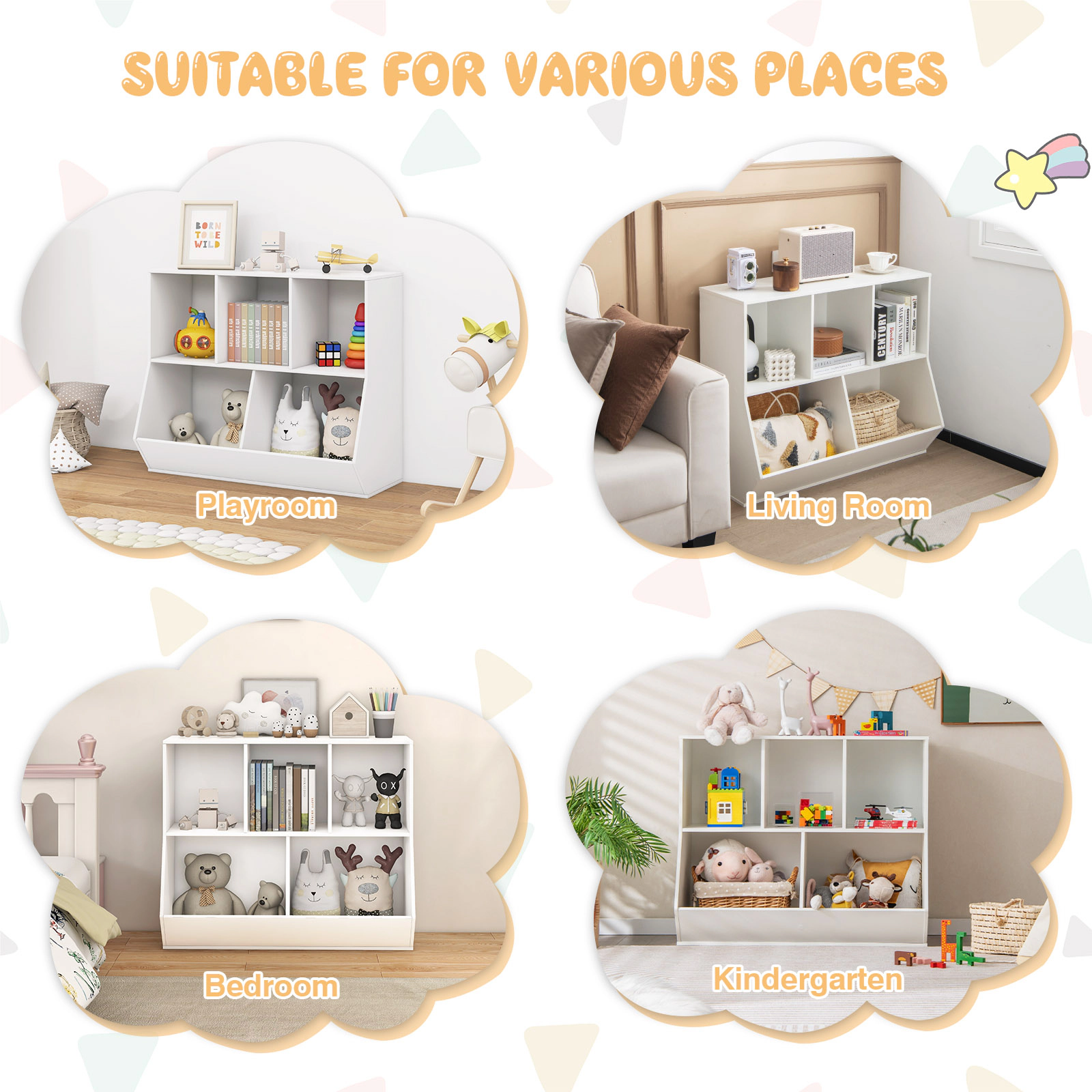 SUGIFT White 5-Cube 110-lb Top Wooden Kids Toy Storage Organizer with Anti-Tipping Kits and 6-in Barriers