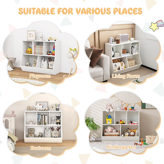 SUGIFT White 5-Cube 110-lb Top Wooden Kids Toy Storage Organizer with Anti-Tipping Kits and 6-in Barriers