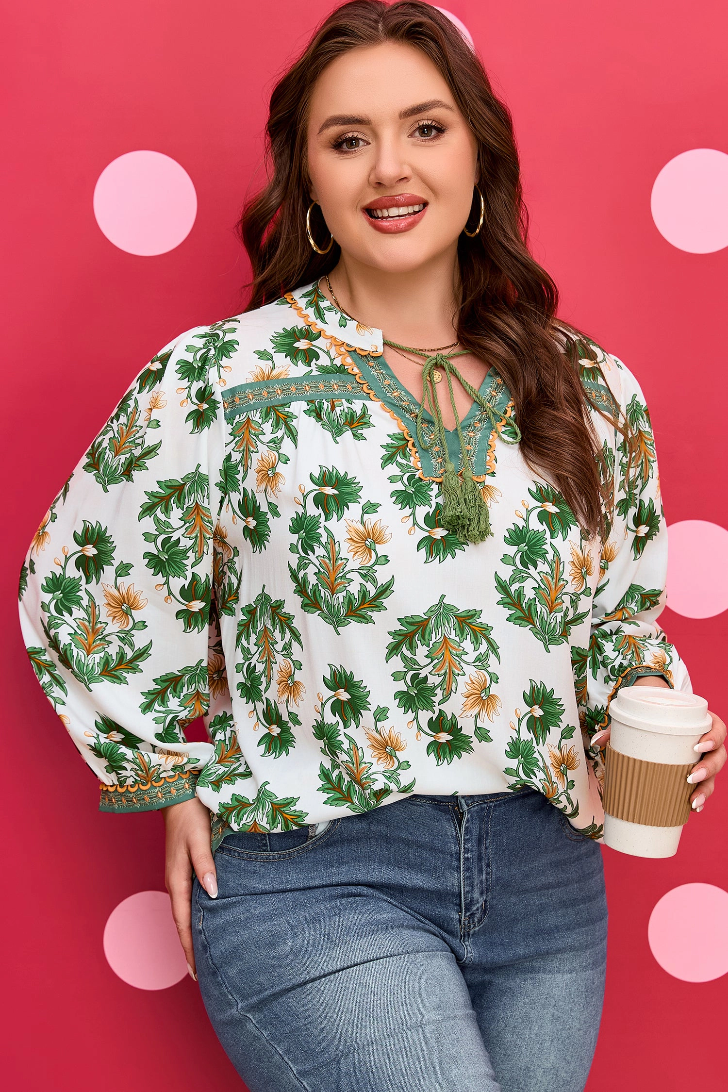 Threaded Pear Women's Kira 3 4 Sleeve PLUS Blouse