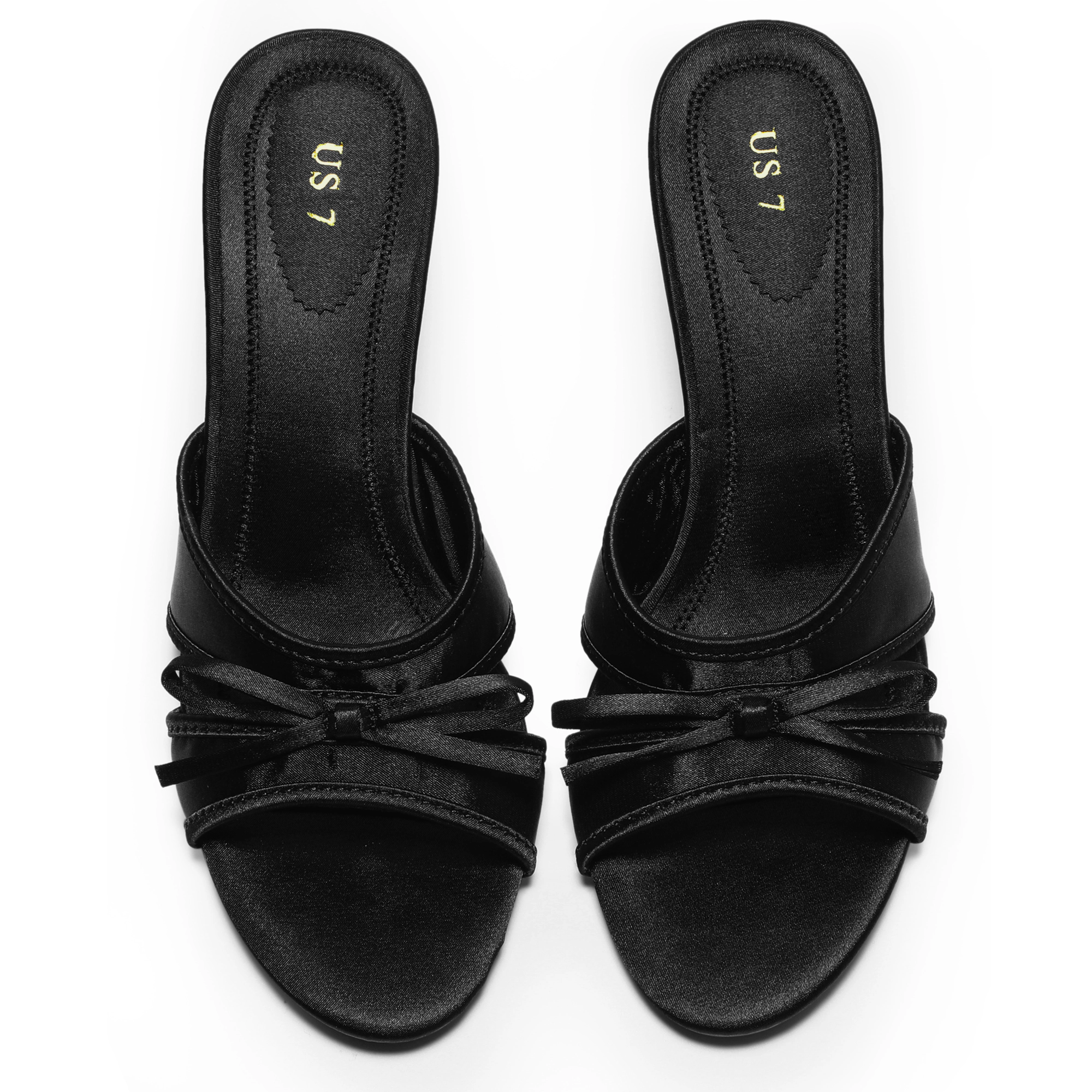 BLISSFUL STEP Women's Satin Bow Slip on Stiletto Heel Sandals